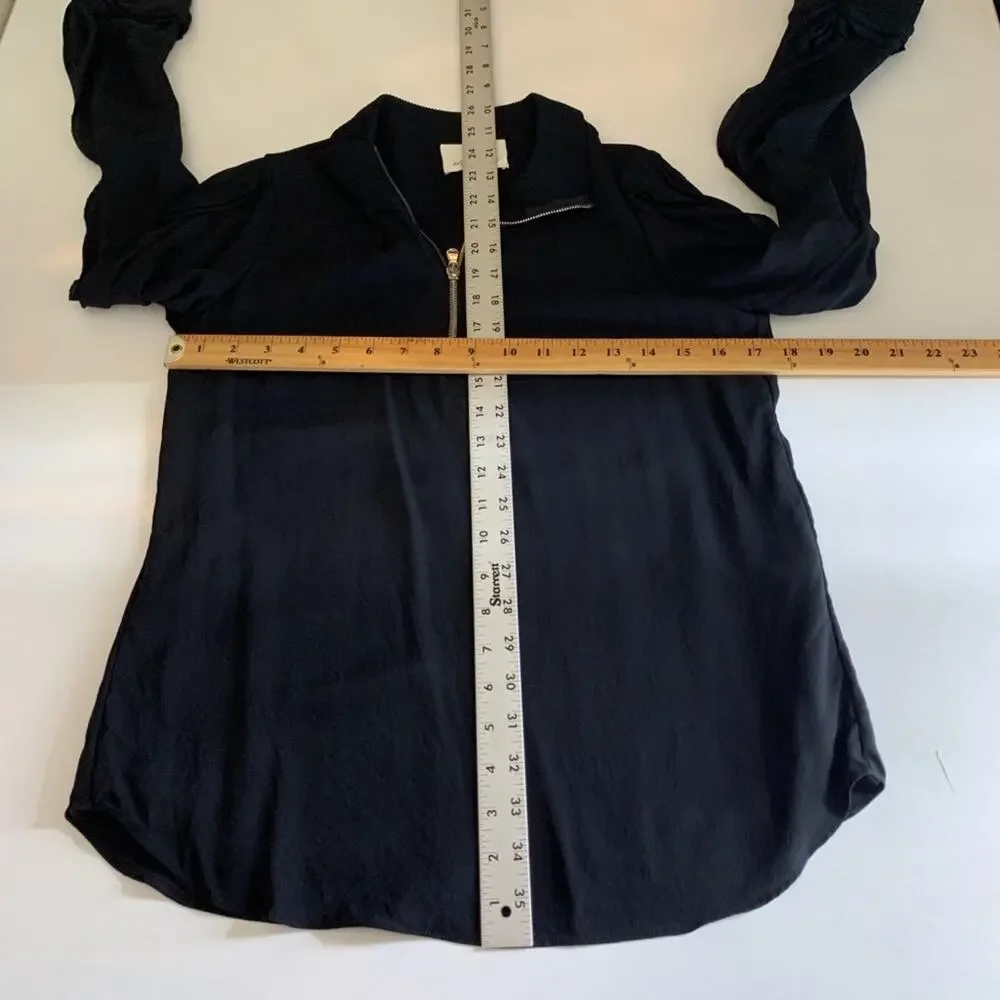 3.1 Phillip Lim Shirt Womens 4 Black Silk Ruffle Long Sleeve Quarter Zip Blouse - Picture 9 of 15
